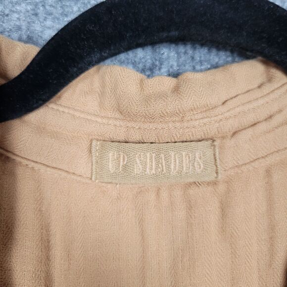 CP SHADES 1042 Sloane Tan Cotton Gauze Long Sleeve Button Up Top USA SIZE LARGE - Picture 8 of 11